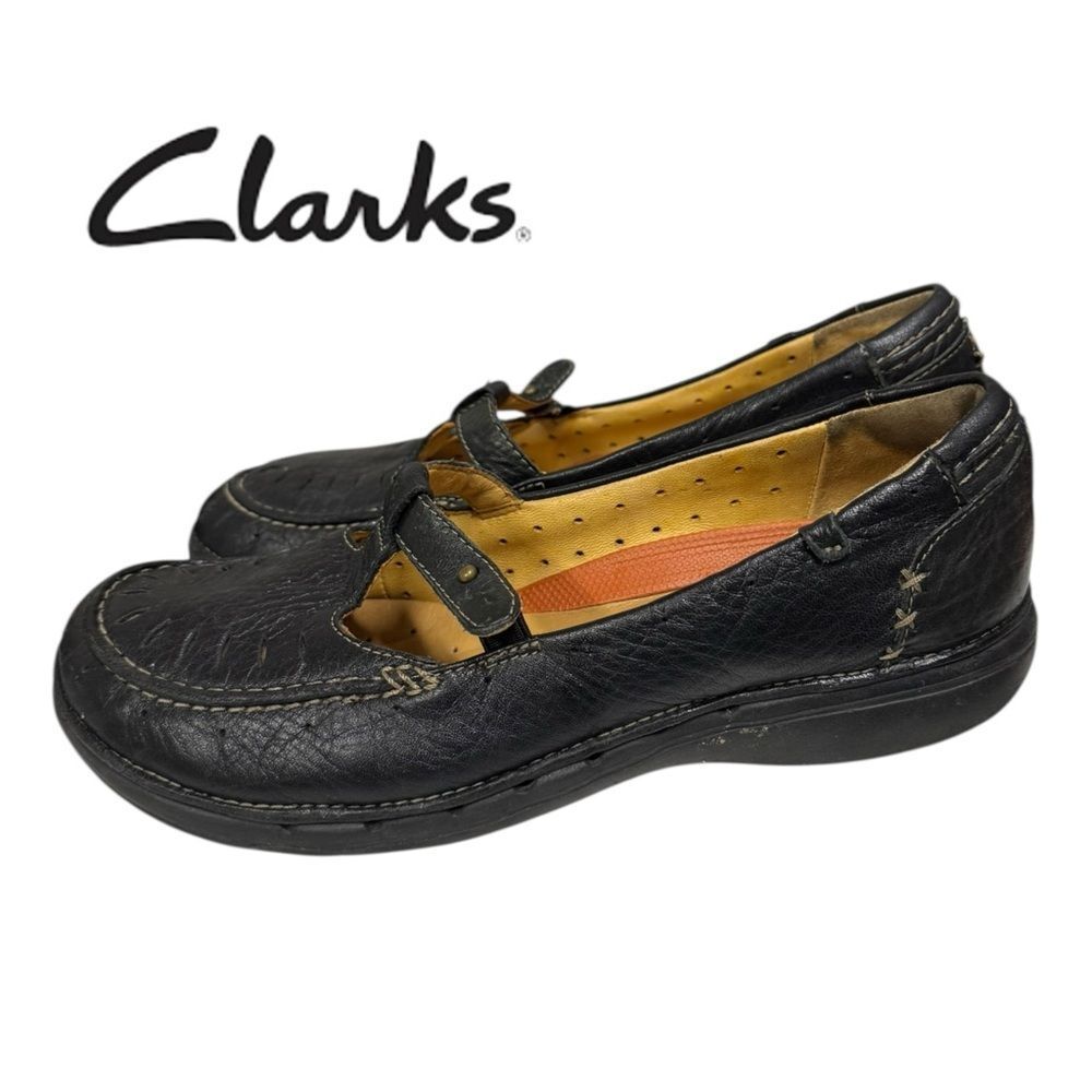 Clarks Structured Black Leather Mary Jane Women's Loafers Flats 8 8N